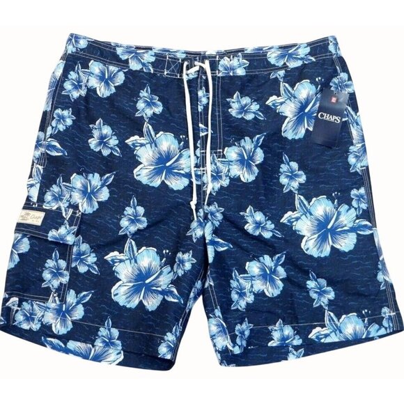 Ralph Lauren Chaps Mens Blue Floral Lined Swim Trunks Boardshorts NEW Medium - Picture 1 of 9